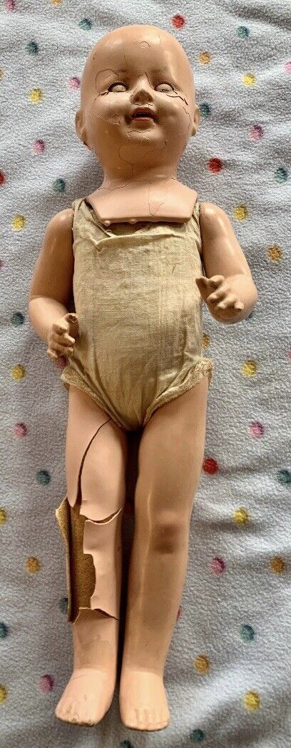 Vintage K and K Toys Composition Doll Sleepy Green Eyes 18” Early 1900s TLC COND