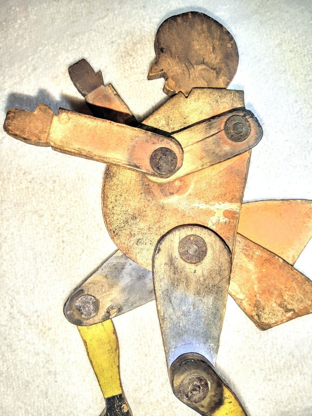 ANTIQUE WOODEN HANDMADE TOY HAND DRAWN, JOINTED 1700'S,   PRIMITIVE MAN & HORSE