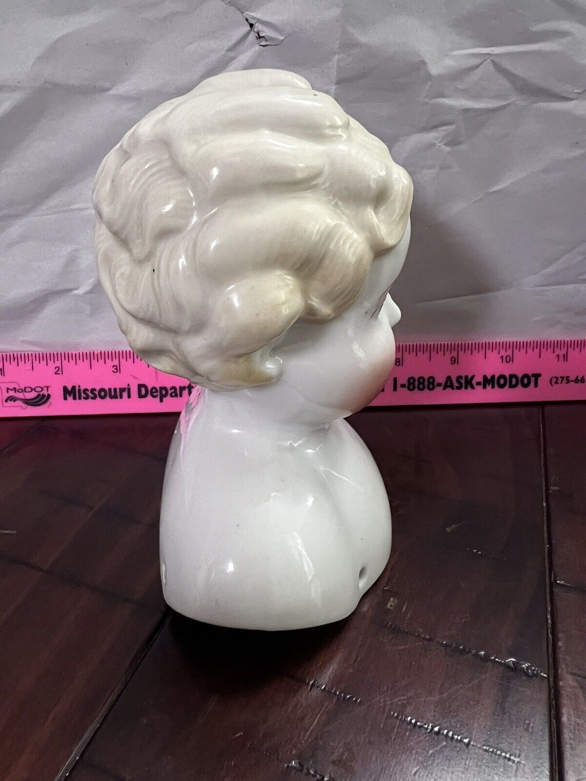 Antique Porcelain German Made China Doll Head Black Hair 3” 1890s-1900 Blue Eyes