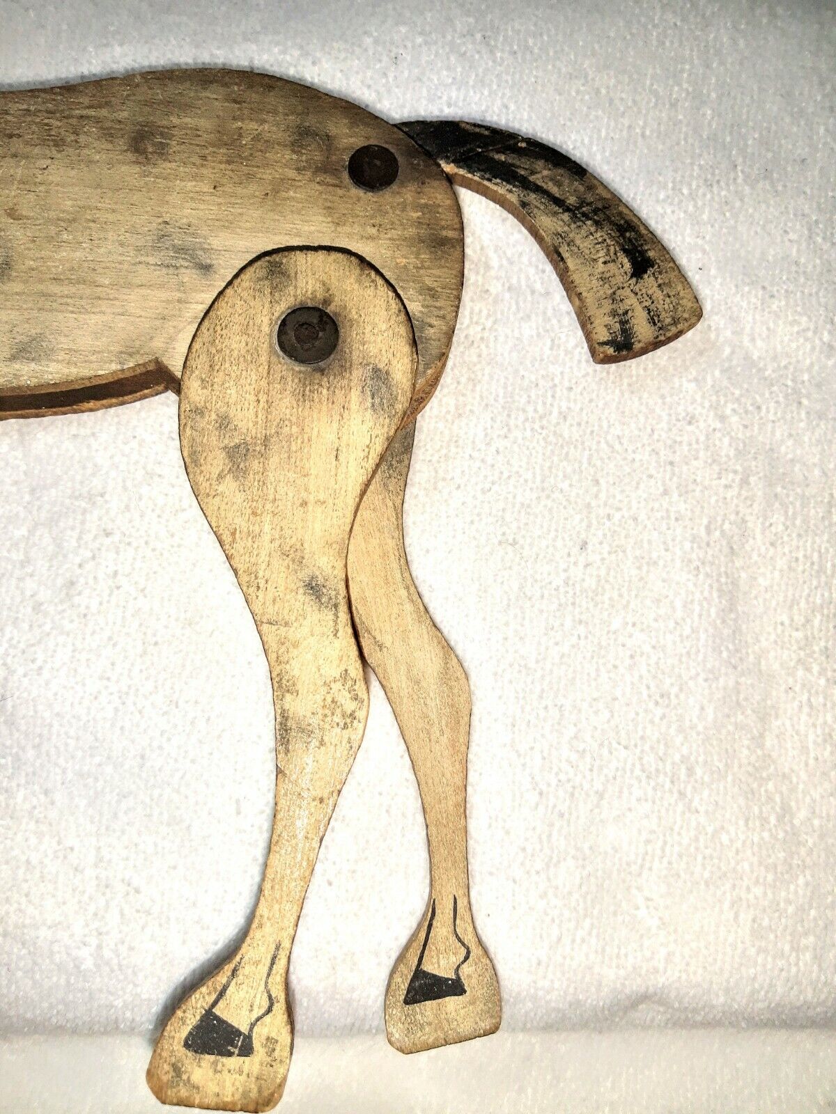 ANTIQUE WOODEN HANDMADE TOY HAND DRAWN, JOINTED 1700'S,   PRIMITIVE MAN & HORSE