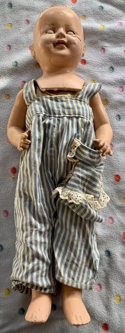 Vintage K and K Toys Composition Doll Sleepy Green Eyes 18” Early 1900s TLC COND