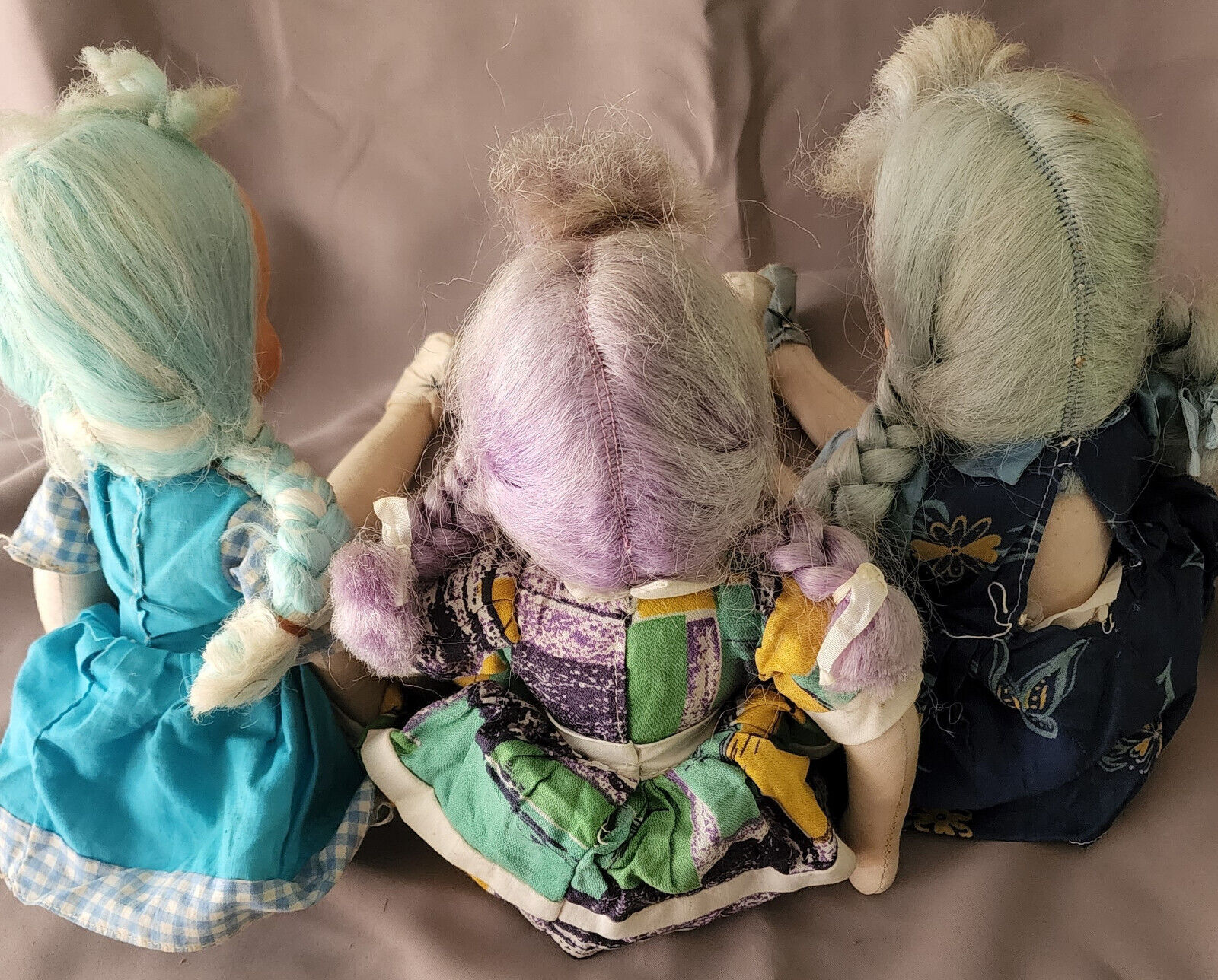 Lot of 3 Vintage early 1900's Handmade Cloth GIRL DOLLS Poland