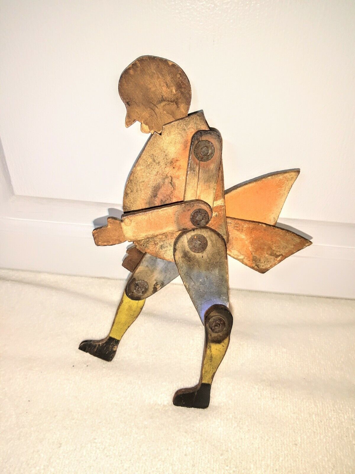 ANTIQUE WOODEN HANDMADE TOY HAND DRAWN, JOINTED 1700'S,   PRIMITIVE MAN & HORSE