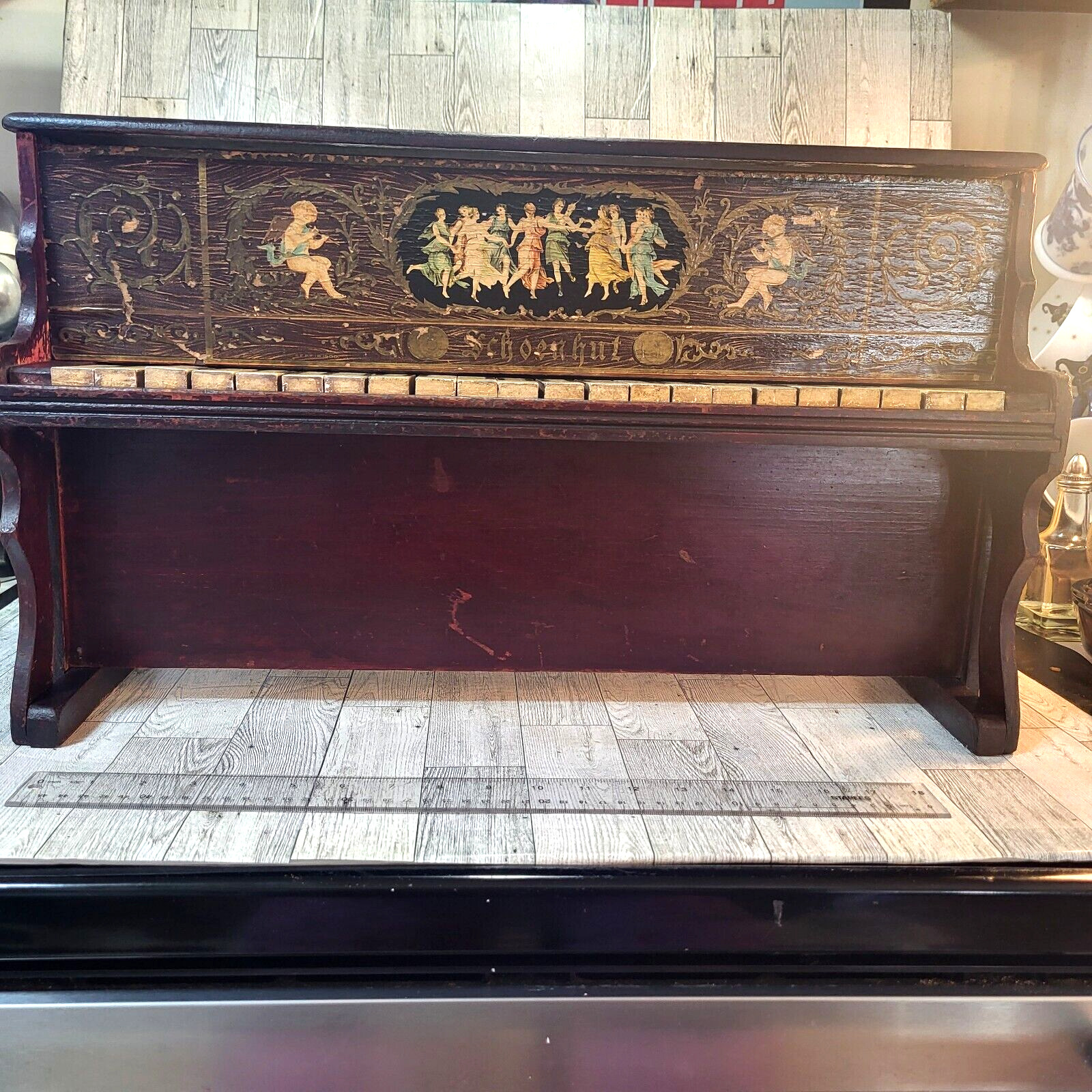 Antique Schoenhut Piano Child's Toy Piano Cherubs Ladies 1800'S Estate 13.5"H
