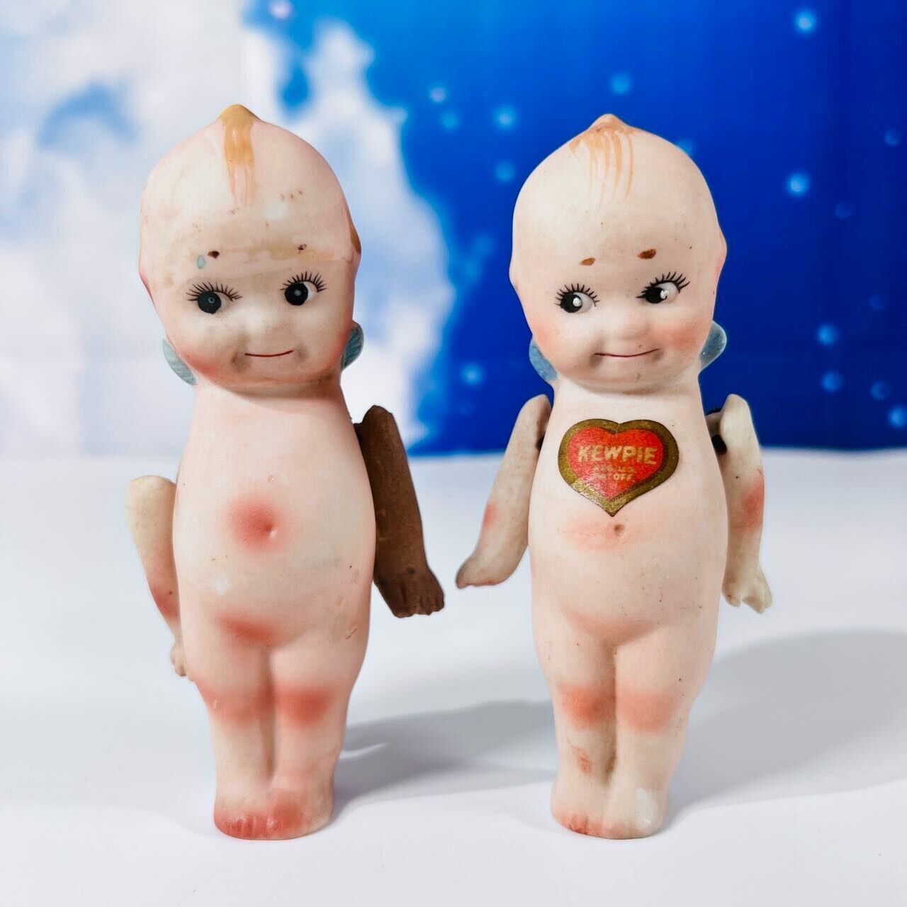Antique 1900s Pair of Bisque Rose O' Neill Kewpie Doll Signed Jointed Arms