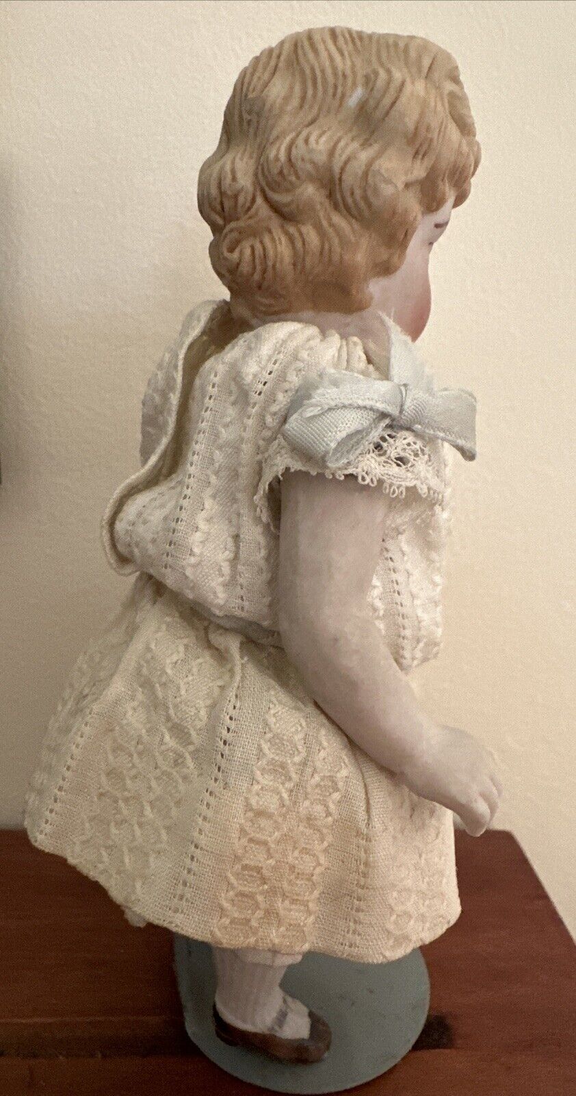 Antique 1890s German All Bisque Doll Jointed Arms & Legs Molded Blonde Hair 6”
