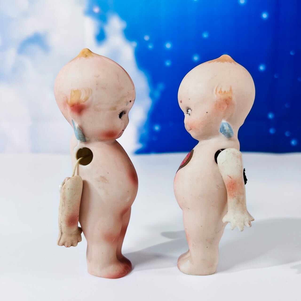 Antique 1900s Pair of  Bisque Rose O' Neill Kewpie Doll Signed Jointed Arms