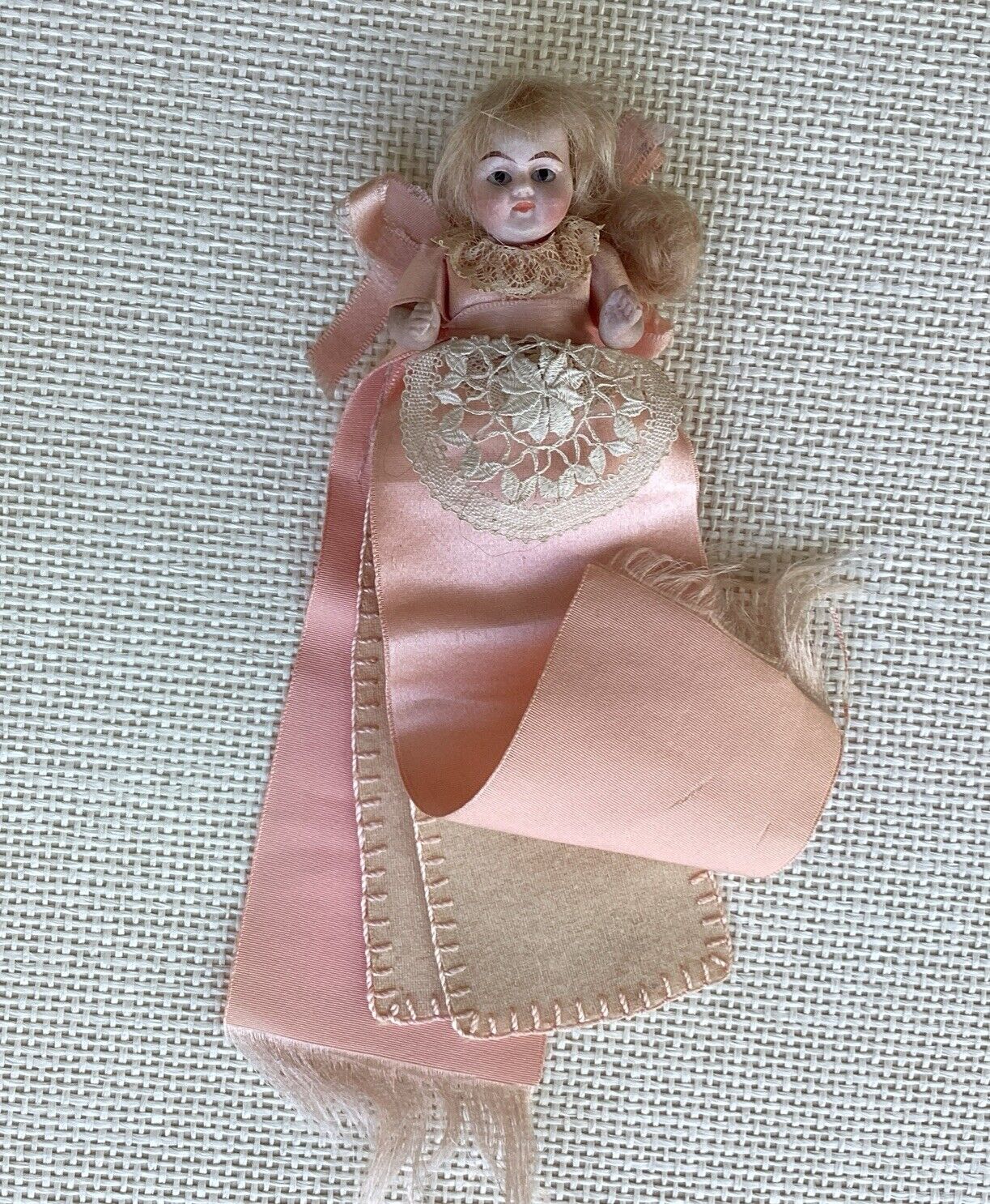 4” All Bisque Doll German Glass Eyes, Mohair Wig, Molded Shoes Socks Needle Keep