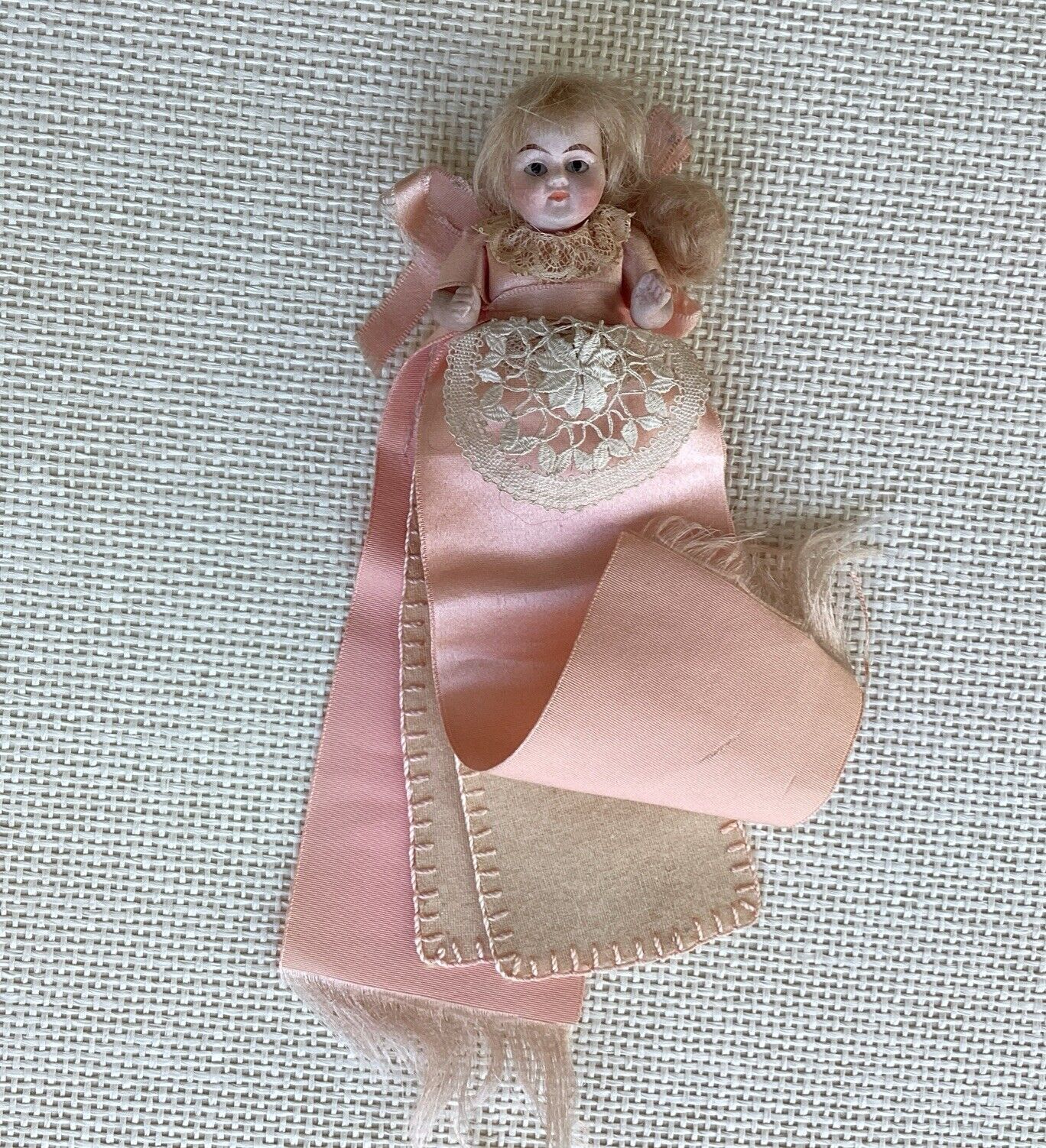 4” All Bisque Doll German Glass Eyes, Mohair Wig, Molded Shoes Socks Needle Keep