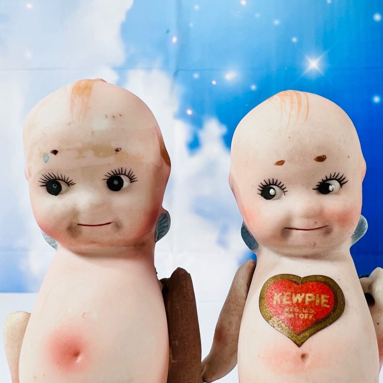 Antique 1900s Pair of  Bisque Rose O' Neill Kewpie Doll Signed Jointed Arms