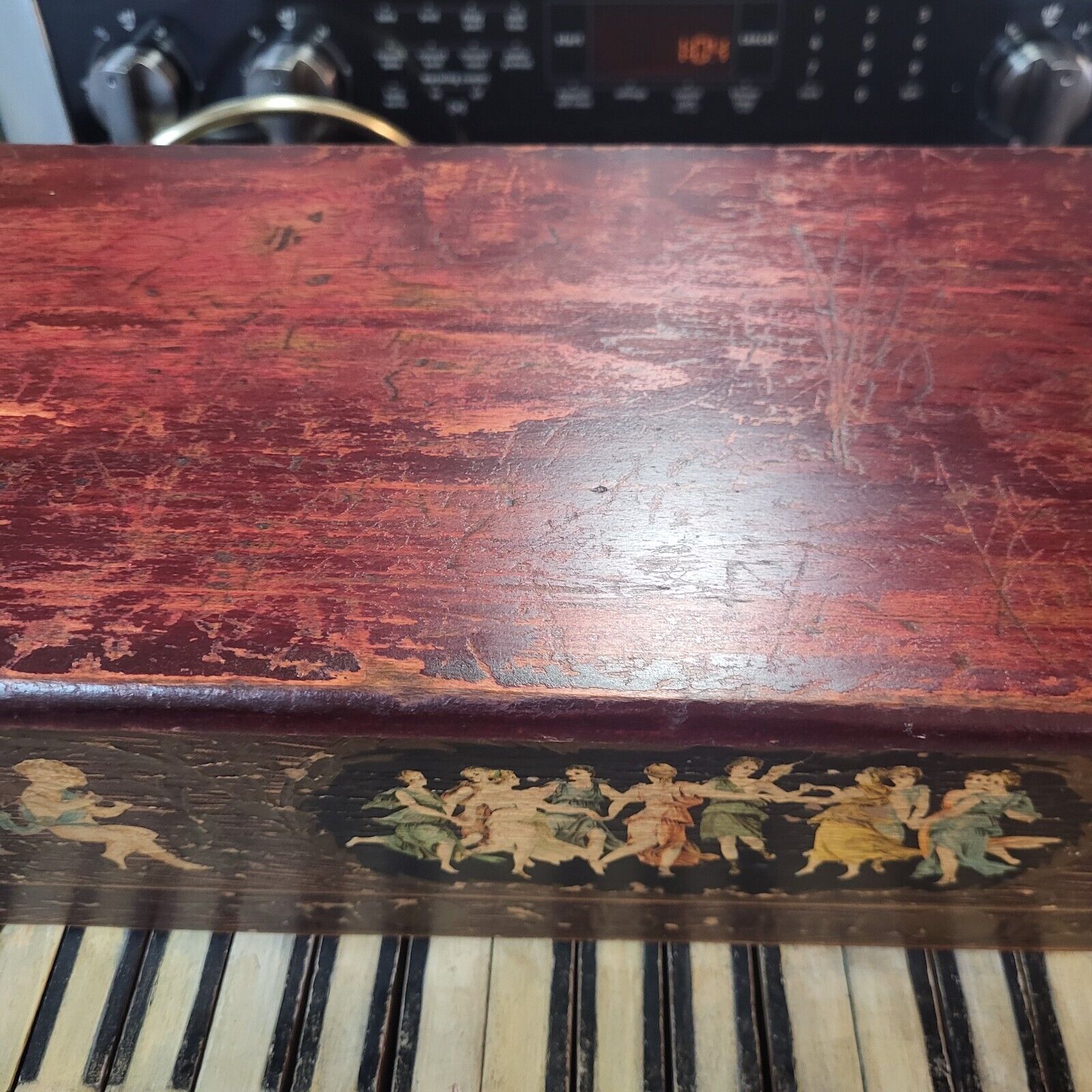 Antique Schoenhut Piano Child's Toy Piano Cherubs Ladies 1800'S Estate 13.5"H