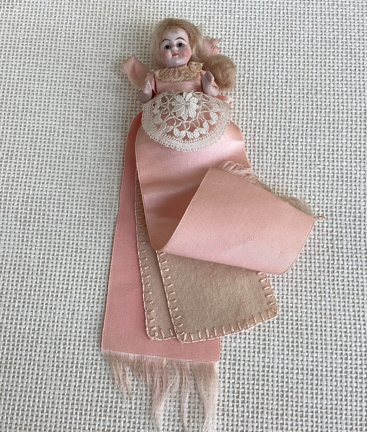 4” All Bisque Doll German Glass Eyes, Mohair Wig, Molded Shoes Socks Needle Keep