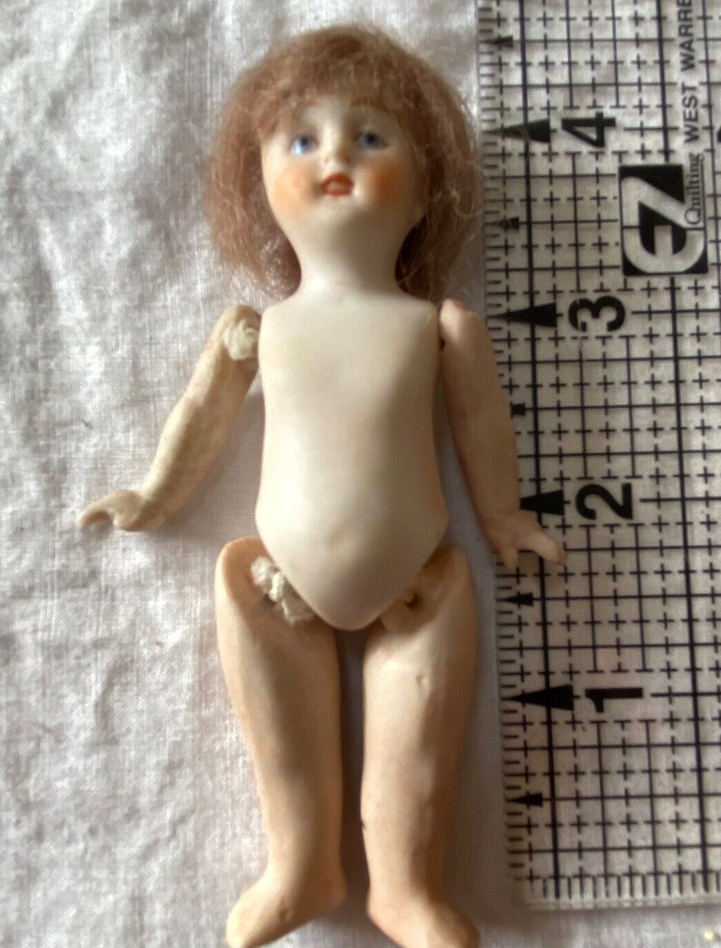 All-Bisque Doll Antique 4" Dollhouse Wig Barefoot S 099 Germany Open Mouth Teeth