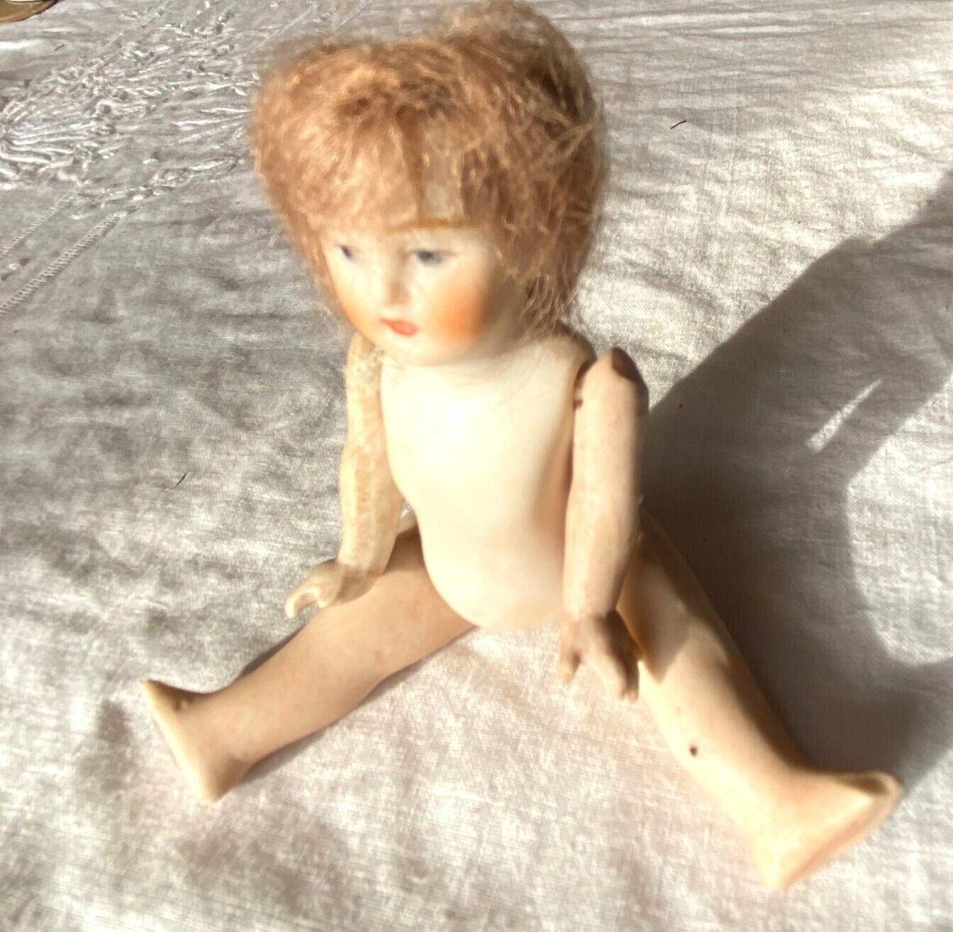 All-Bisque Doll Antique 4" Dollhouse Wig Barefoot S 099 Germany Open Mouth Teeth