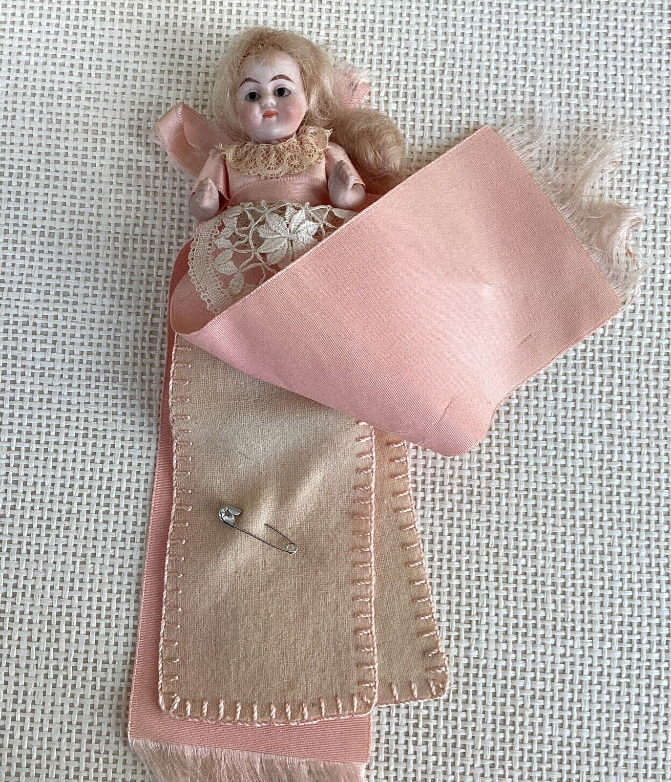 4” All Bisque Doll German Glass Eyes, Mohair Wig, Molded Shoes Socks Needle Keep