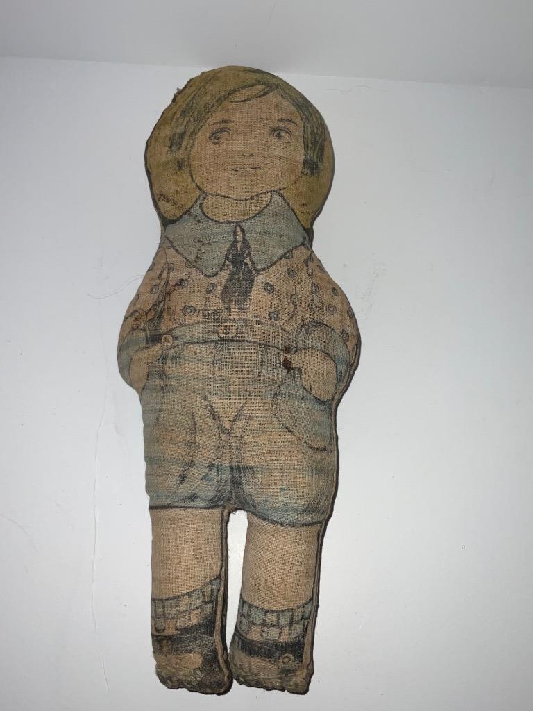Antique early Cloth sawdust filled primitive old pattern doll late 1800s 10”