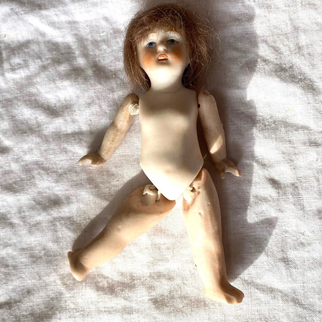 All-Bisque Doll Antique 4" Dollhouse Wig Barefoot S 099 Germany Open Mouth Teeth
