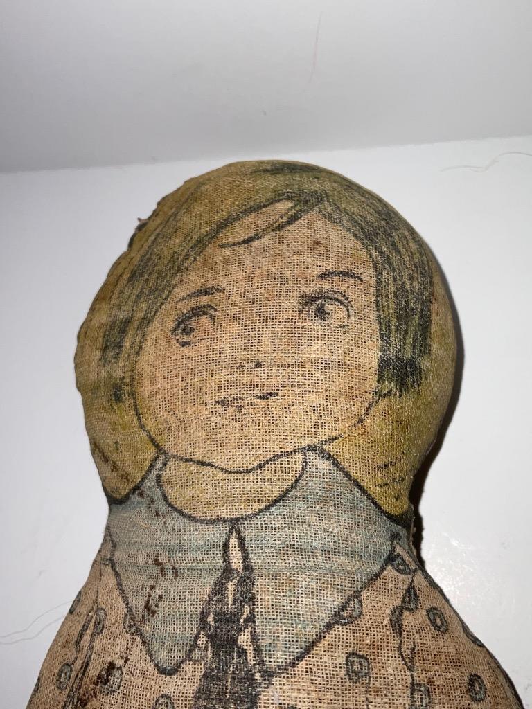 Antique early Cloth sawdust filled primitive old pattern doll late 1800s 10”