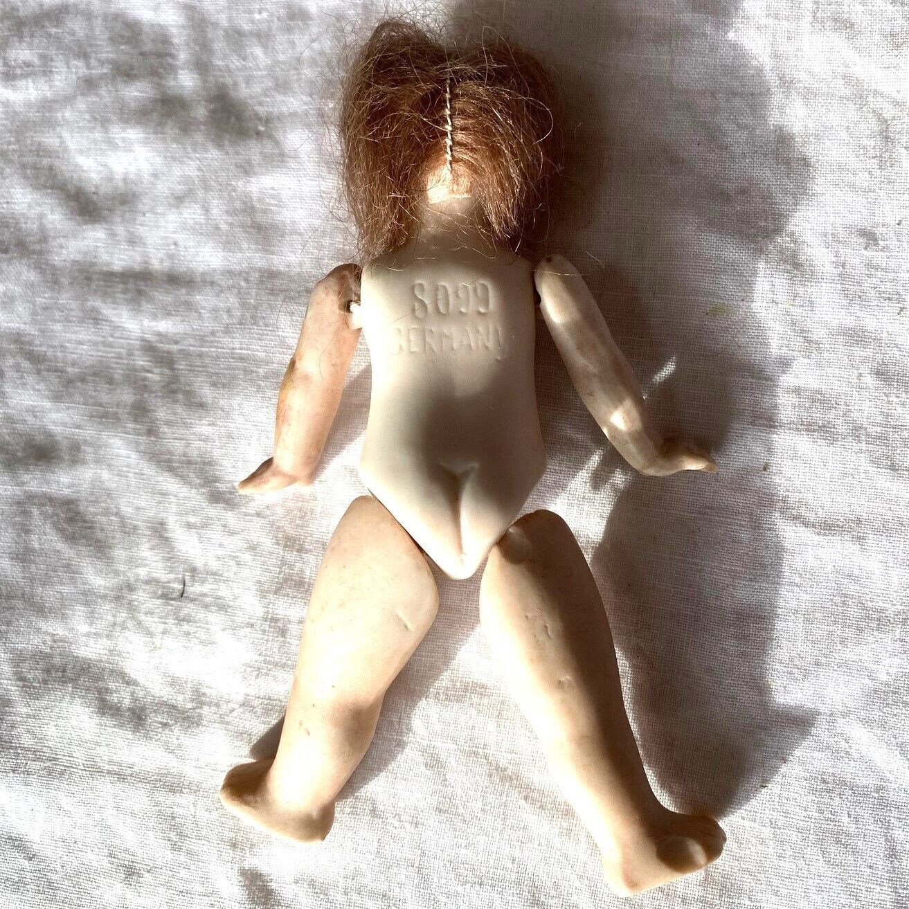 All-Bisque Doll Antique 4" Dollhouse Wig Barefoot S 099 Germany Open Mouth Teeth