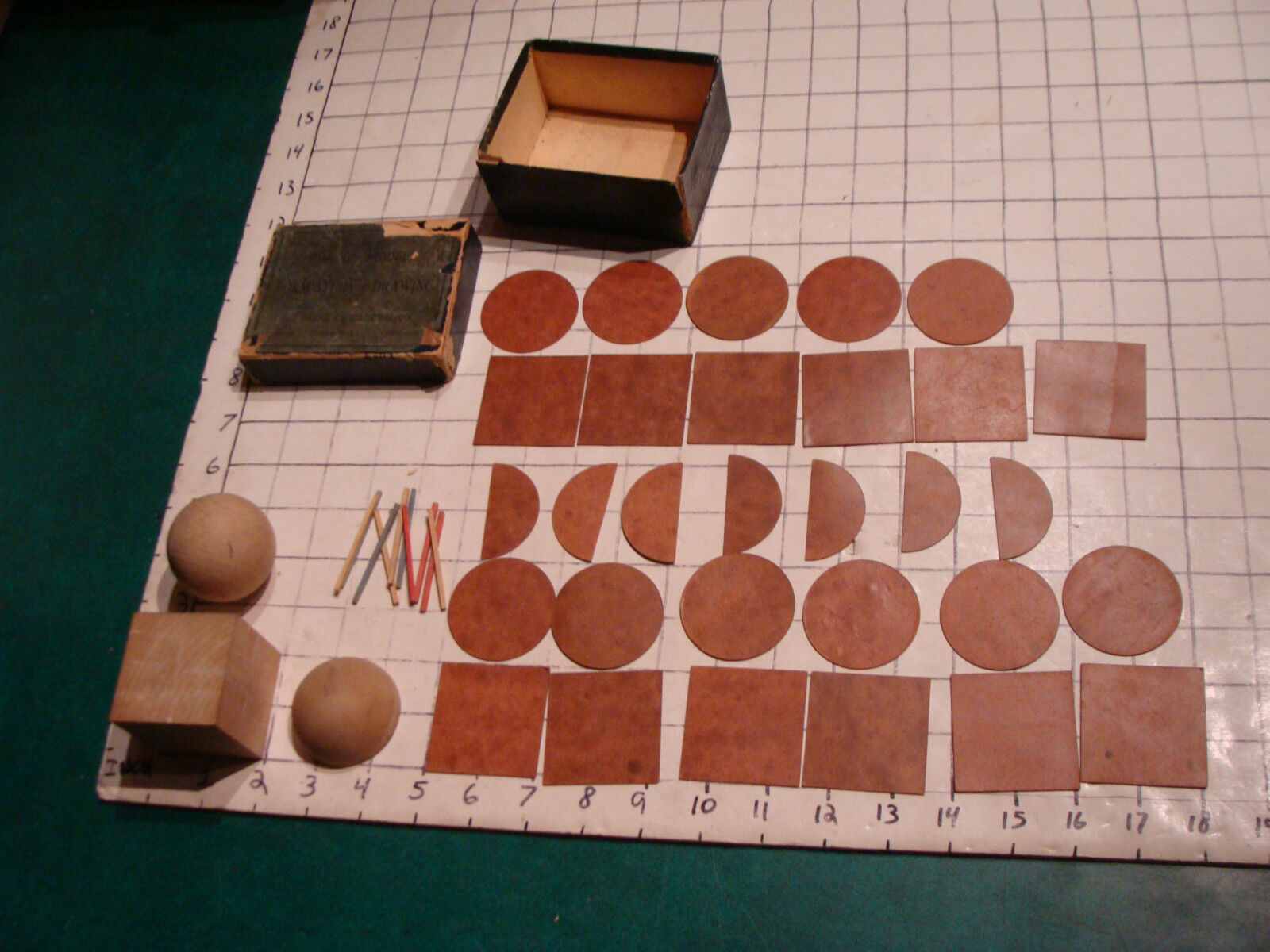 original 1800's PRANG'S MODELS FORM STUDY & DRAWING #22 in box hard wood & board
