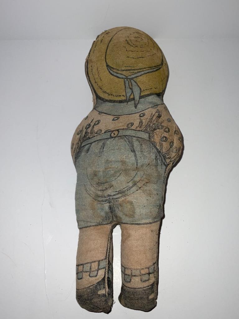 Antique early Cloth sawdust filled primitive old pattern doll late 1800s 10”