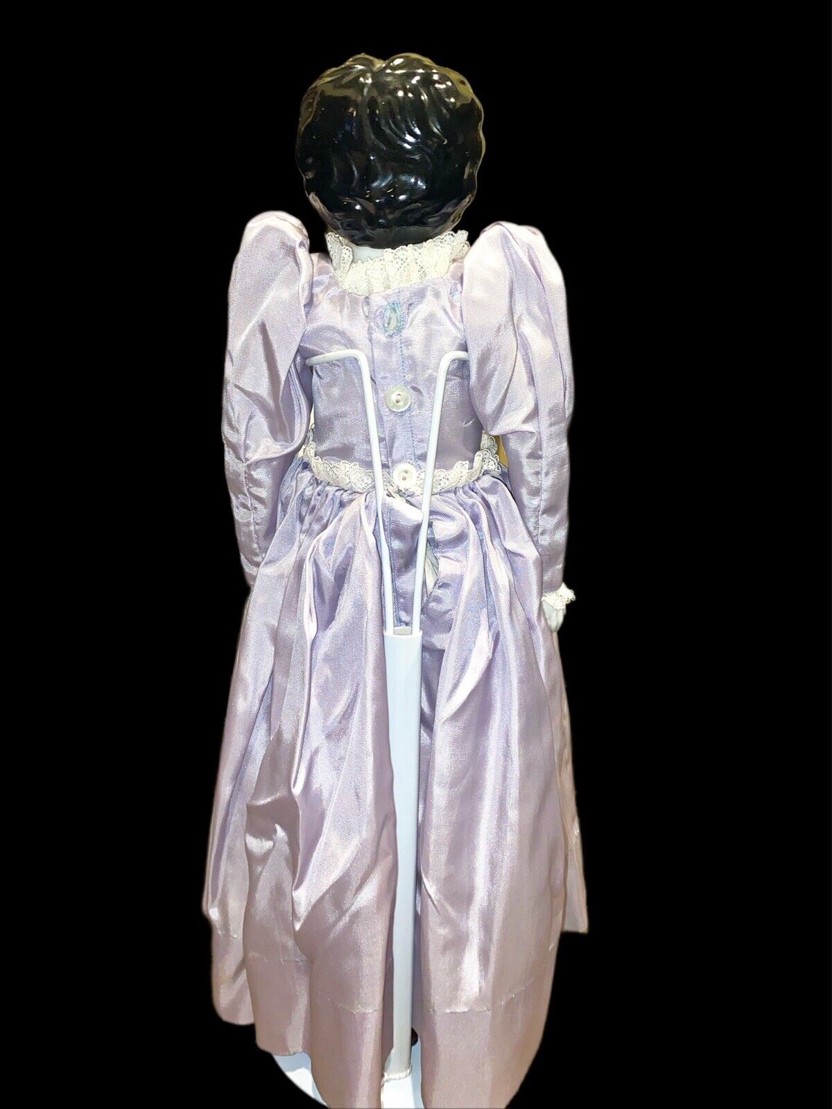 1800’s German 22" Flat Top Civil War Head & Shoulder China Doll Lavender Dress