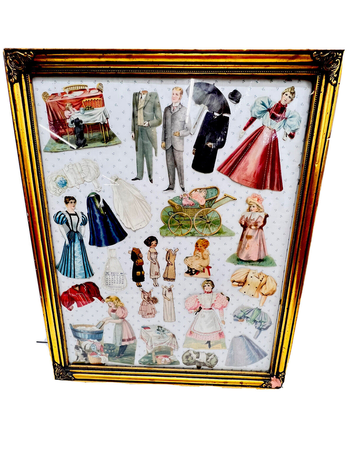 Antique 1800s Advertising Paper Dolls Framed Lot Mclaughlins And Lion Coffee Etc