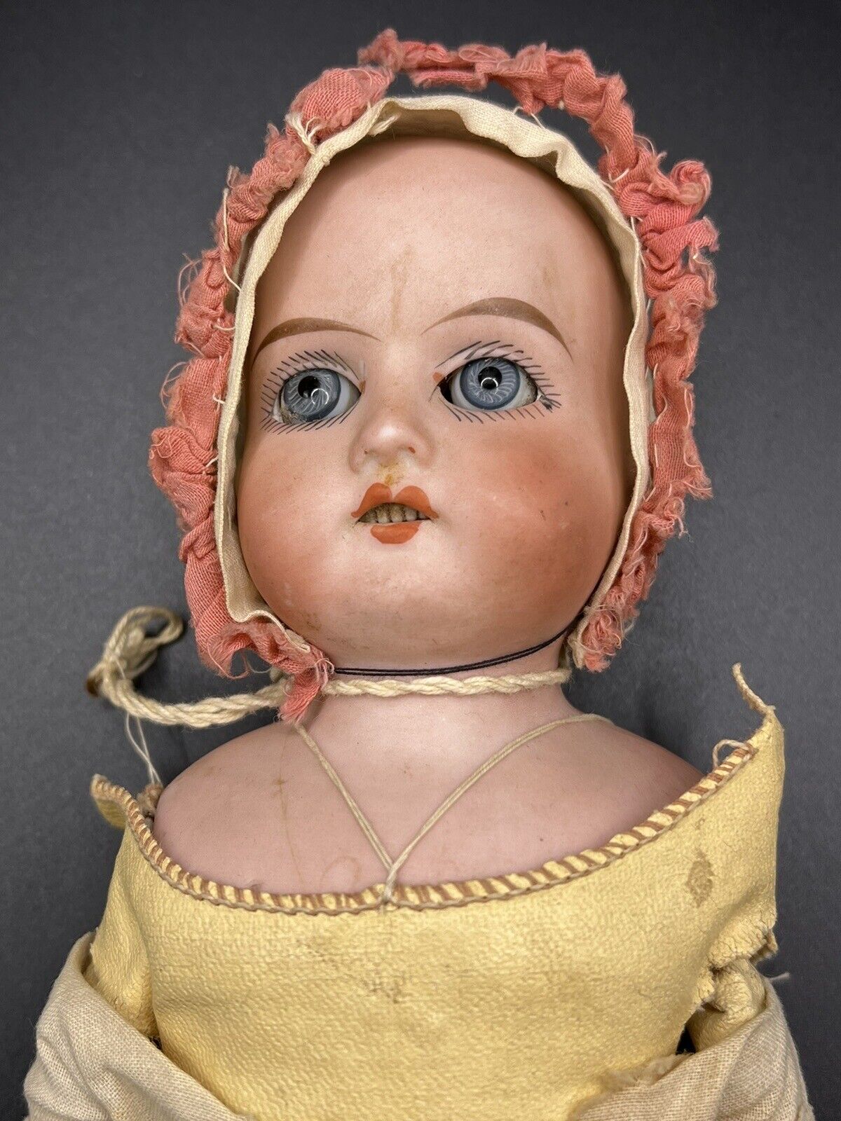 Vtg 1900s Armand Marseille German Ceramic Bisque Doll Leather Jointed Body