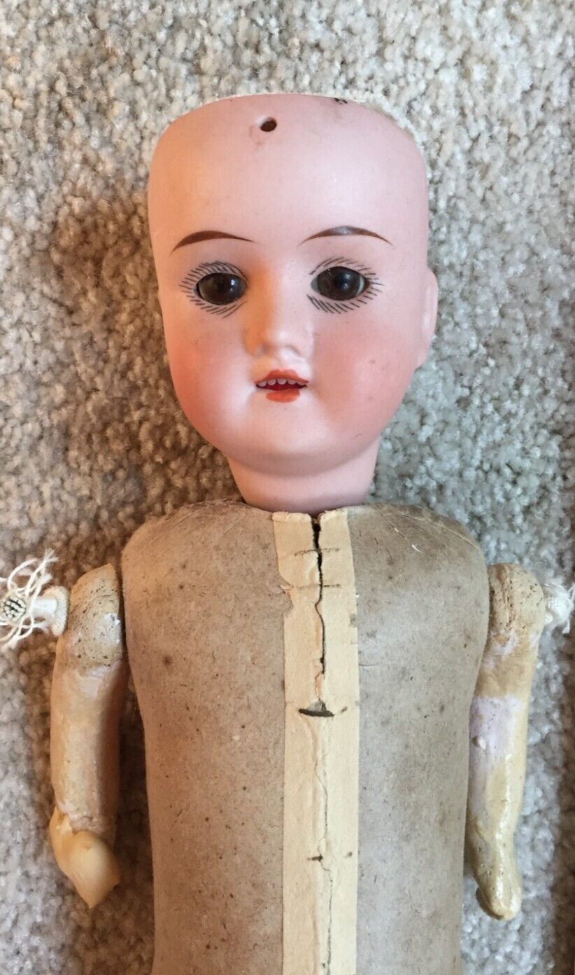 Antique Bisque Doll Cardboard Composition Body German DEP Recknagel 1800s 14"
