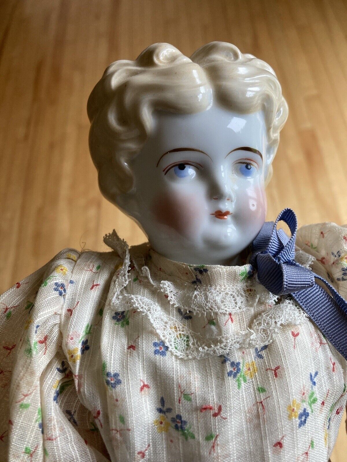 Antique 1800s 18" China Head Doll Flat top High brow Cloth Body Germany?