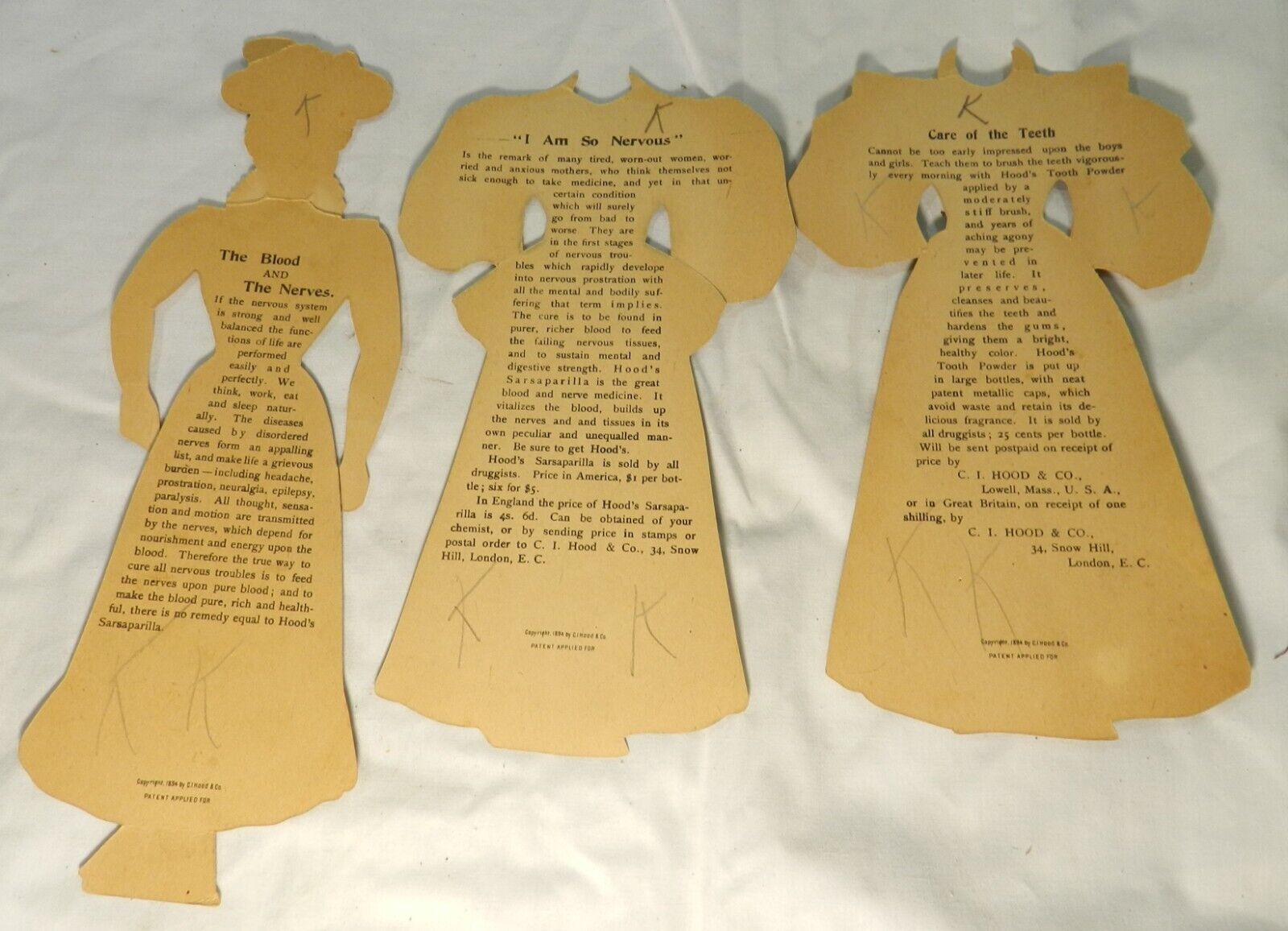 1800's Paper Dolls - advertising C.I. Hood & Co. + other