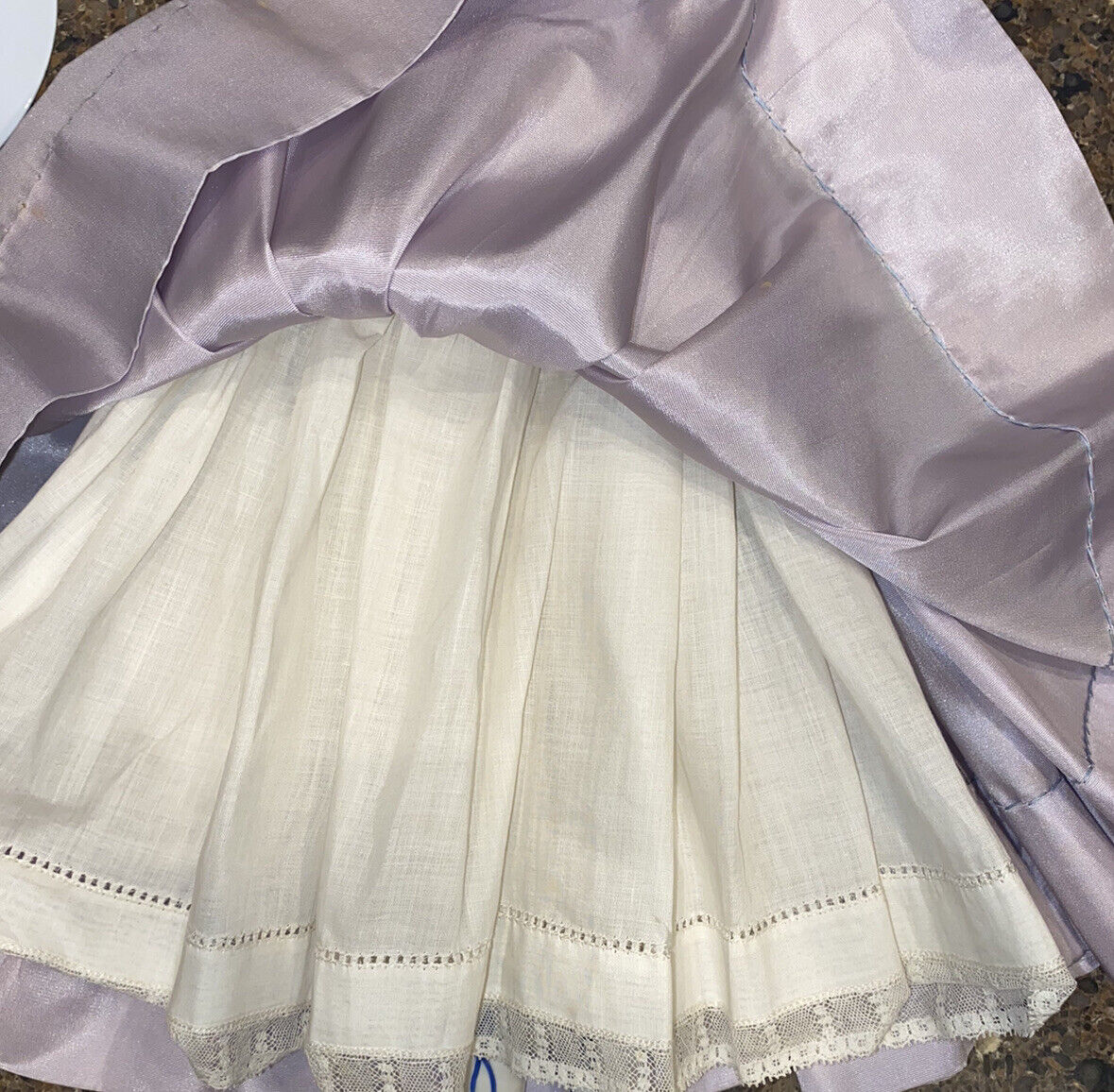 1800’s German 22" Flat Top Civil War Head & Shoulder China Doll Lavender Dress