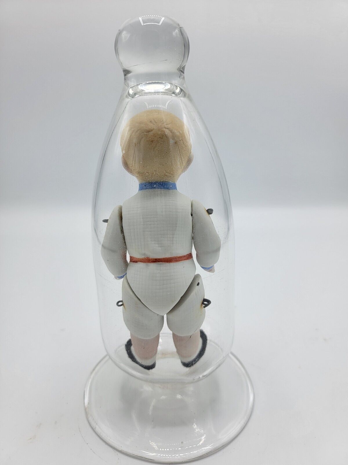 1800s Boy Bisque 5 In Doll In Handblown Glass Bottle Bell