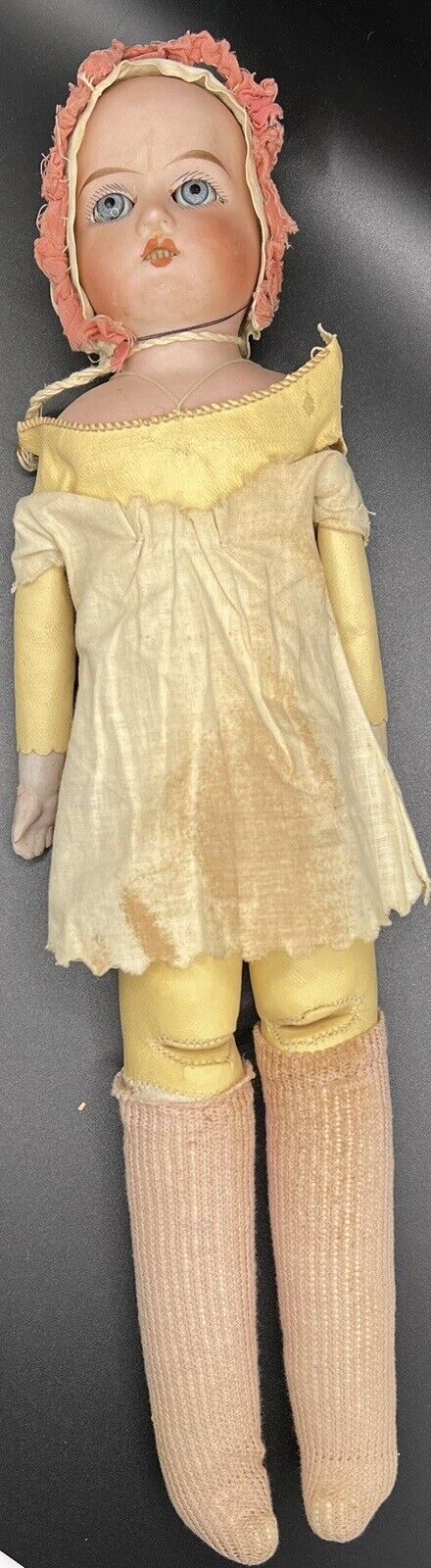 Vtg 1900s Armand Marseille German Ceramic Bisque Doll Leather Jointed Body