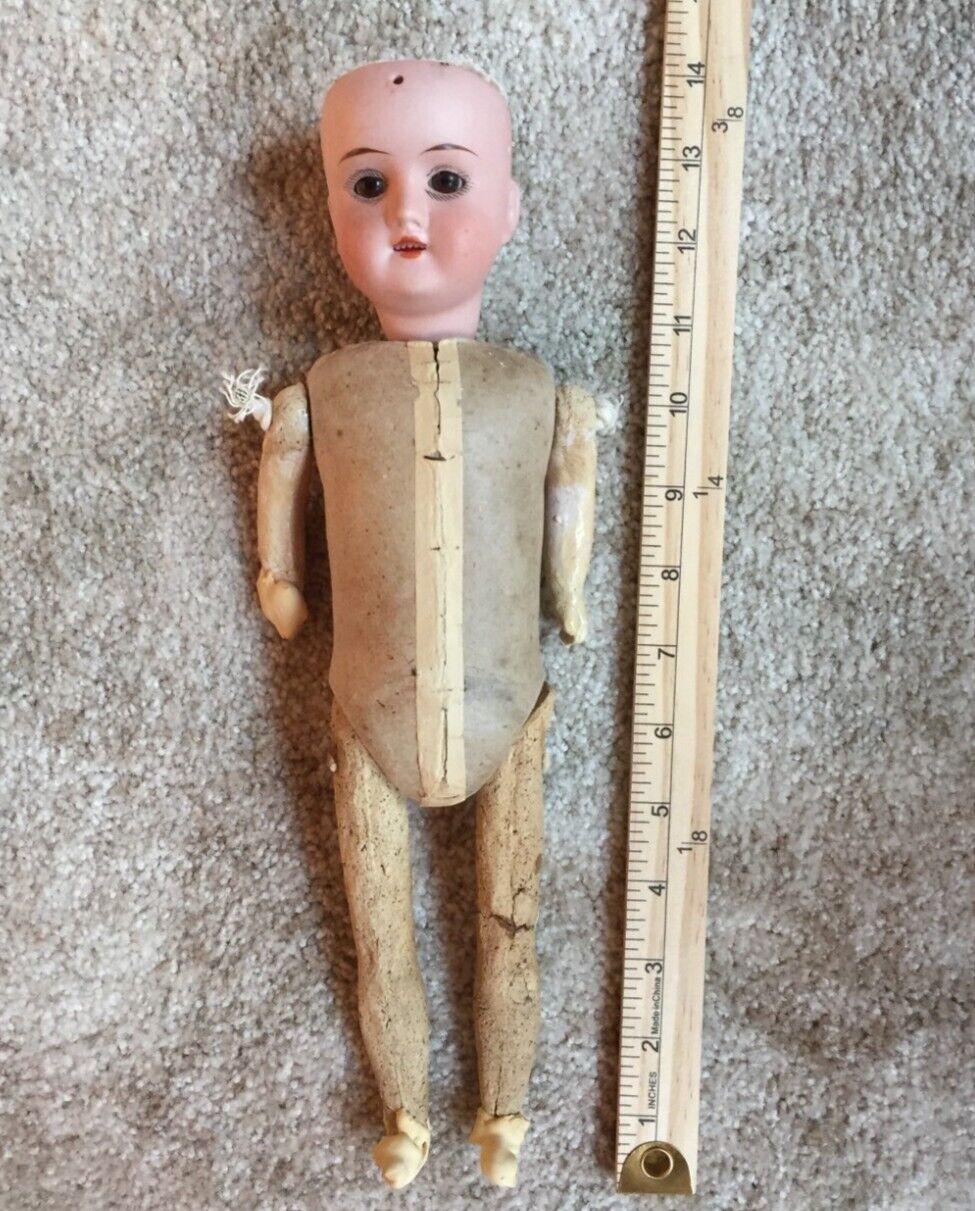 Antique Bisque Doll Cardboard Composition Body German DEP Recknagel 1800s 14"