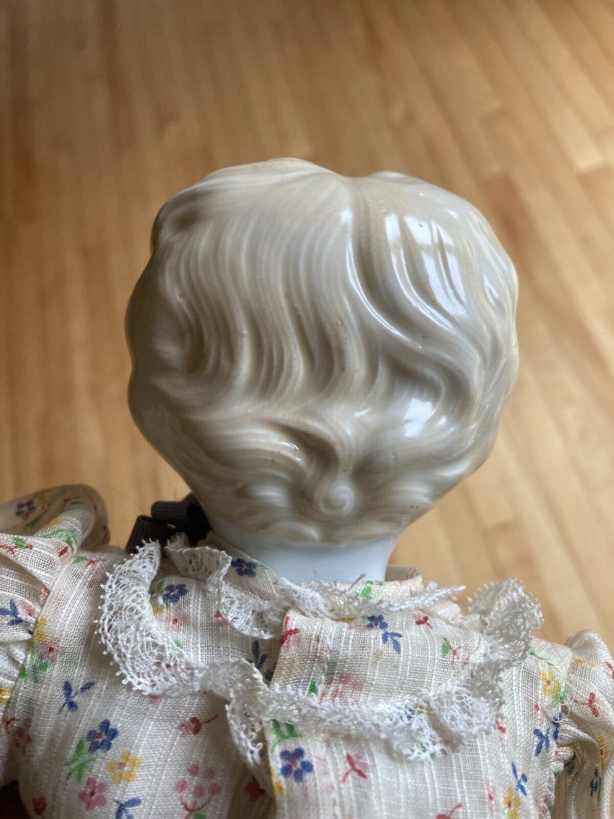 Antique 1800s 18" China Head Doll Flat top High brow Cloth Body Germany?