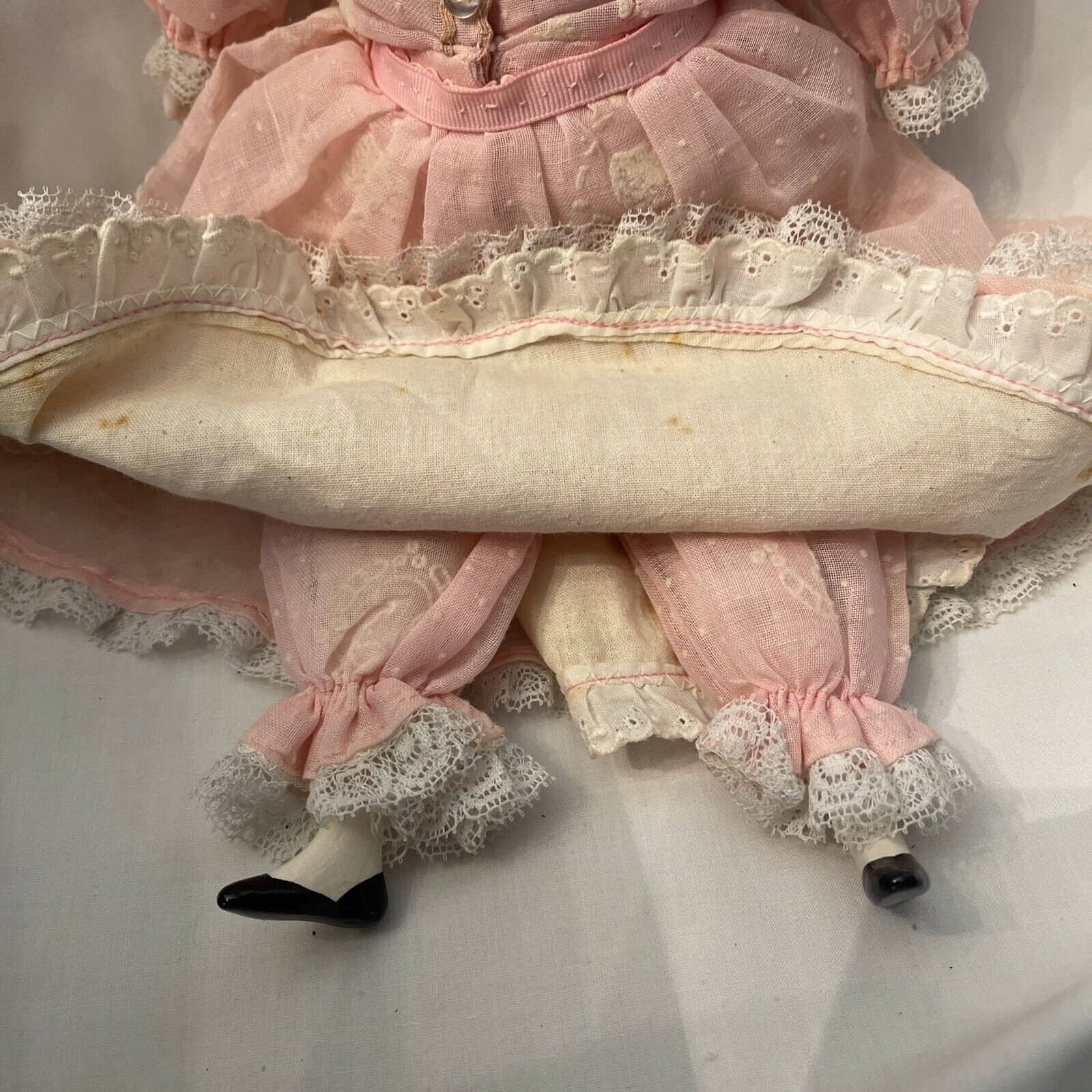 13” Vintage Porcelain 1800's China Doll w/ Original Cloth Body & Clothes