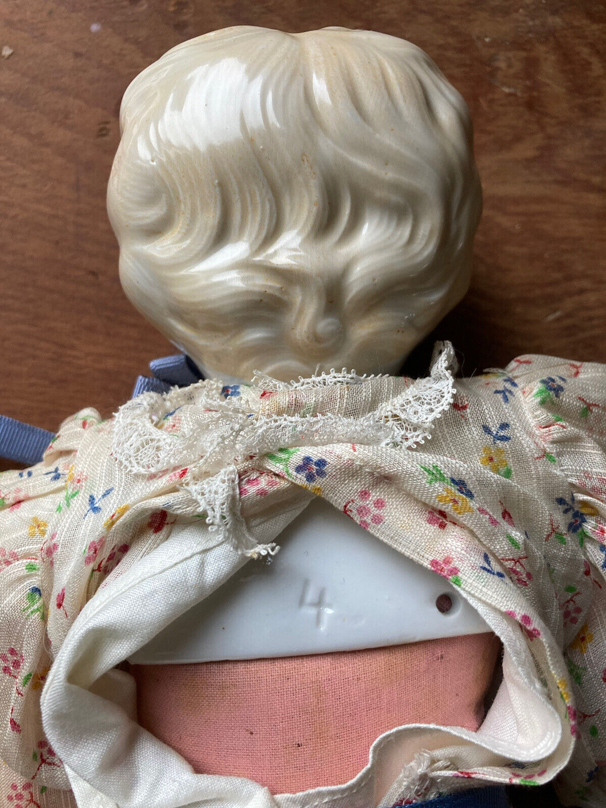 Antique 1800s 18" China Head Doll Flat top High brow Cloth Body Germany?