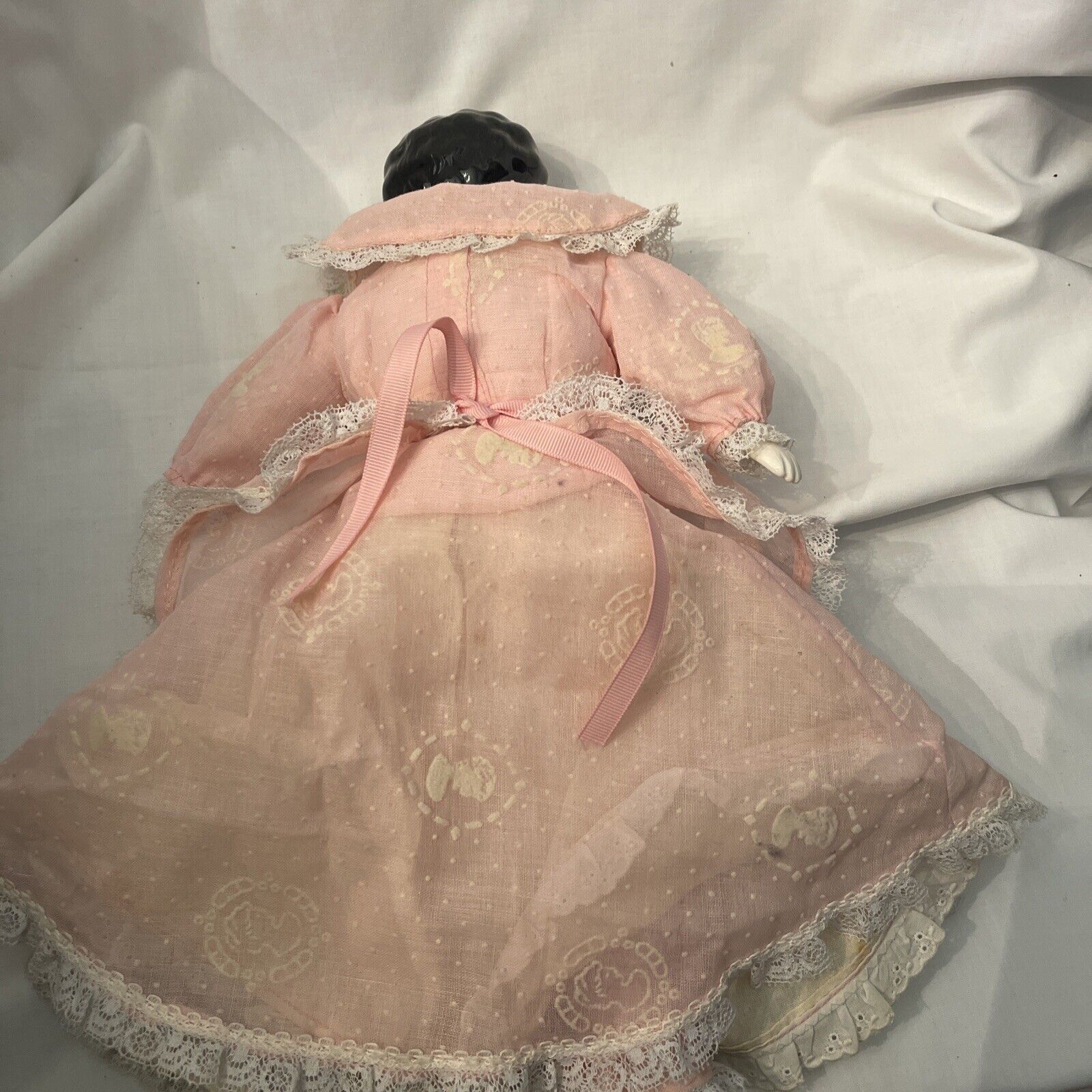 13” Vintage Porcelain 1800's China Doll w/ Original Cloth Body & Clothes