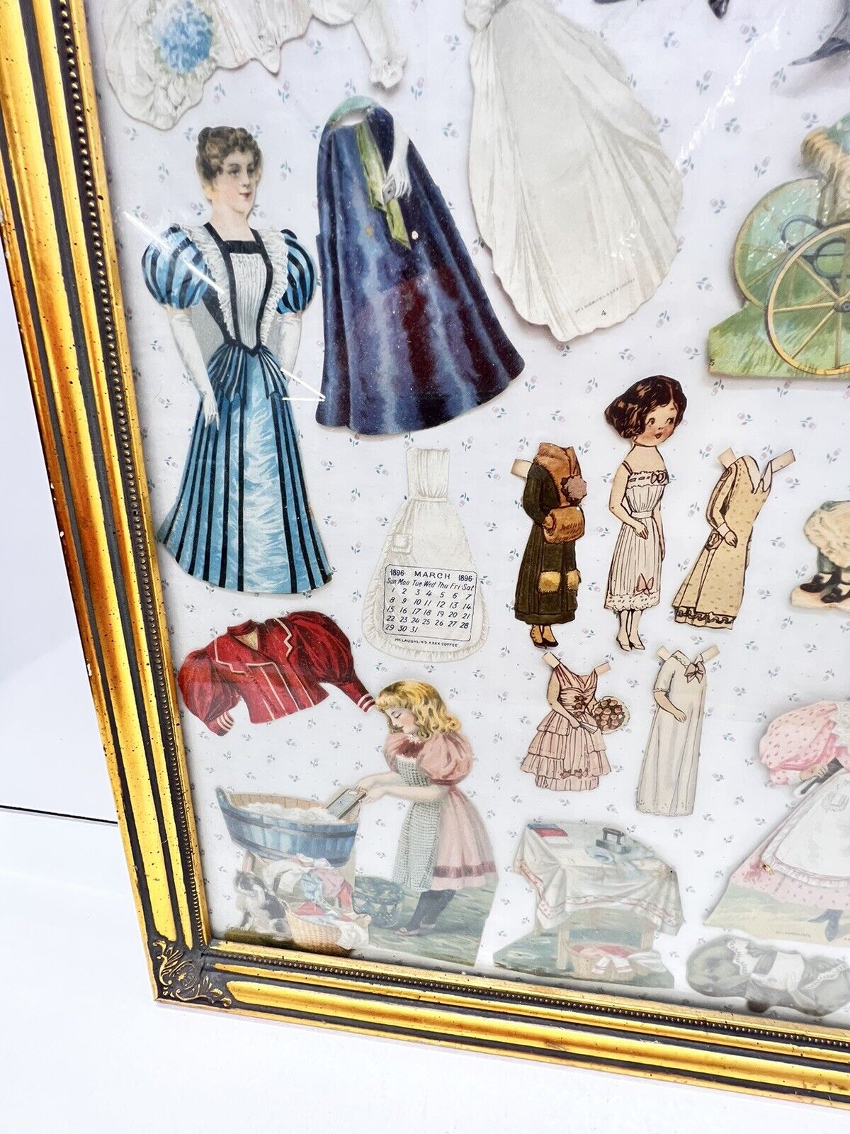 Antique 1800s Advertising Paper Dolls Framed Lot Mclaughlins And Lion Coffee Etc