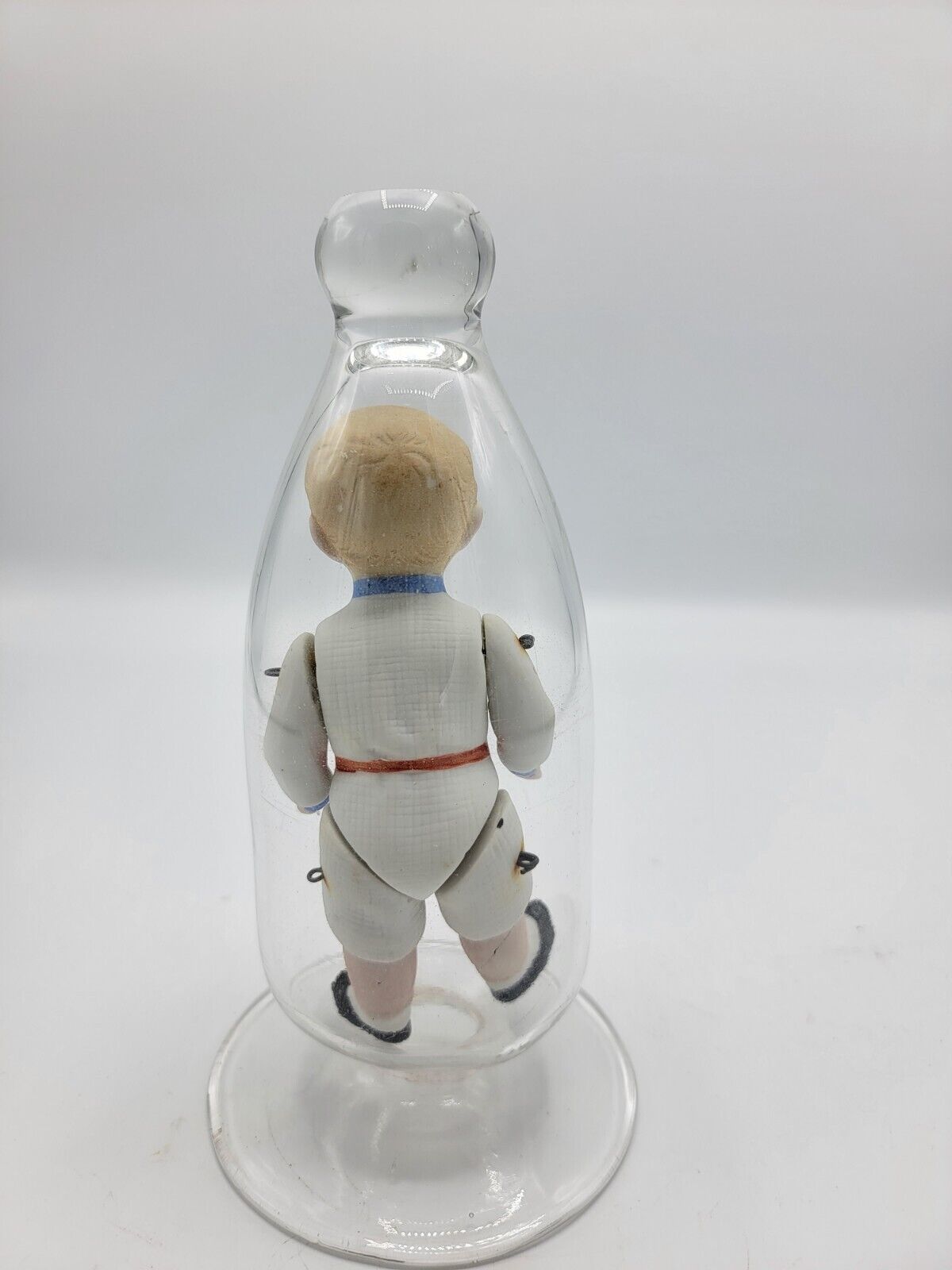 1800s Boy Bisque 5 In Doll In Handblown Glass Bottle Bell