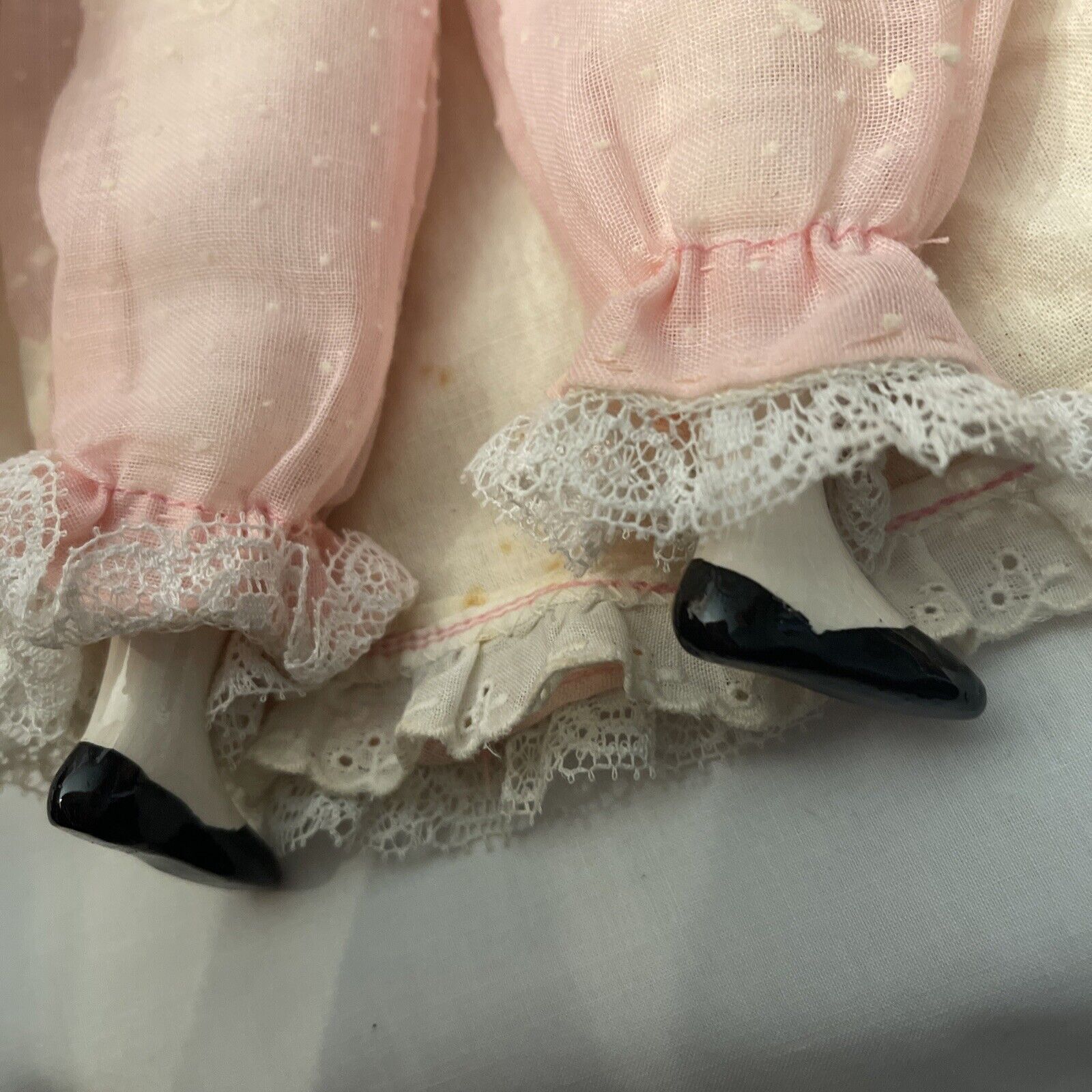 13” Vintage Porcelain 1800's China Doll w/ Original Cloth Body & Clothes