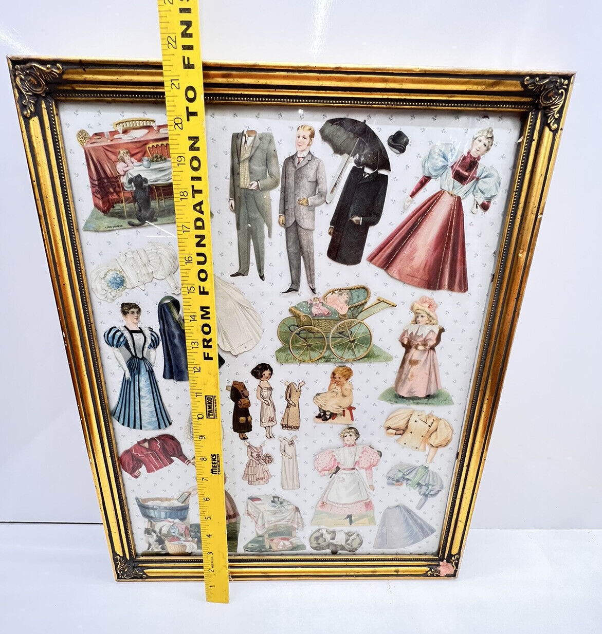 Antique 1800s Advertising Paper Dolls Framed Lot Mclaughlins And Lion Coffee Etc