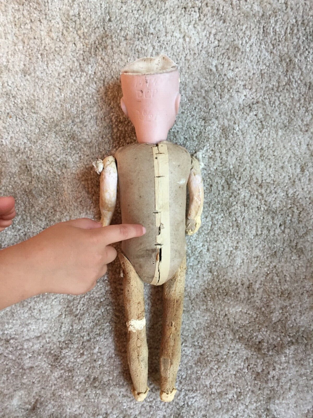 Antique Bisque Doll Cardboard Composition Body German DEP Recknagel 1800s 14"