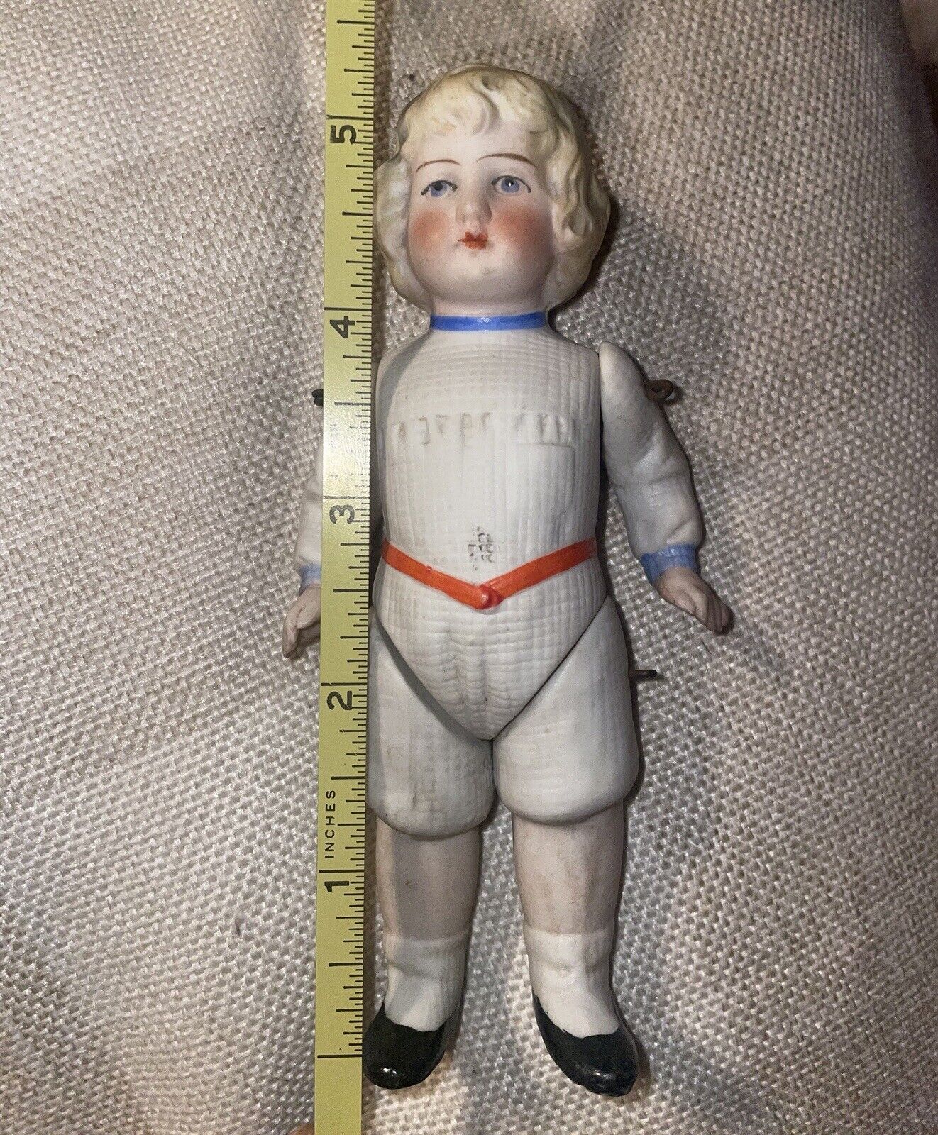 antique late 1800s all bisque jointed boy doll