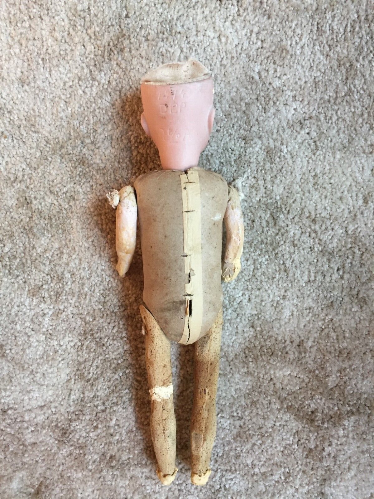 Antique Bisque Doll Cardboard Composition Body German DEP Recknagel 1800s 14"