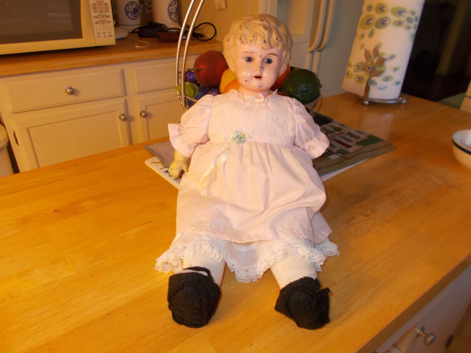 LATE 1800S EARLY 1900S MADE IN GERMANY 7" TIN HEAD DOLL WITH GLASS EYES MINERVA