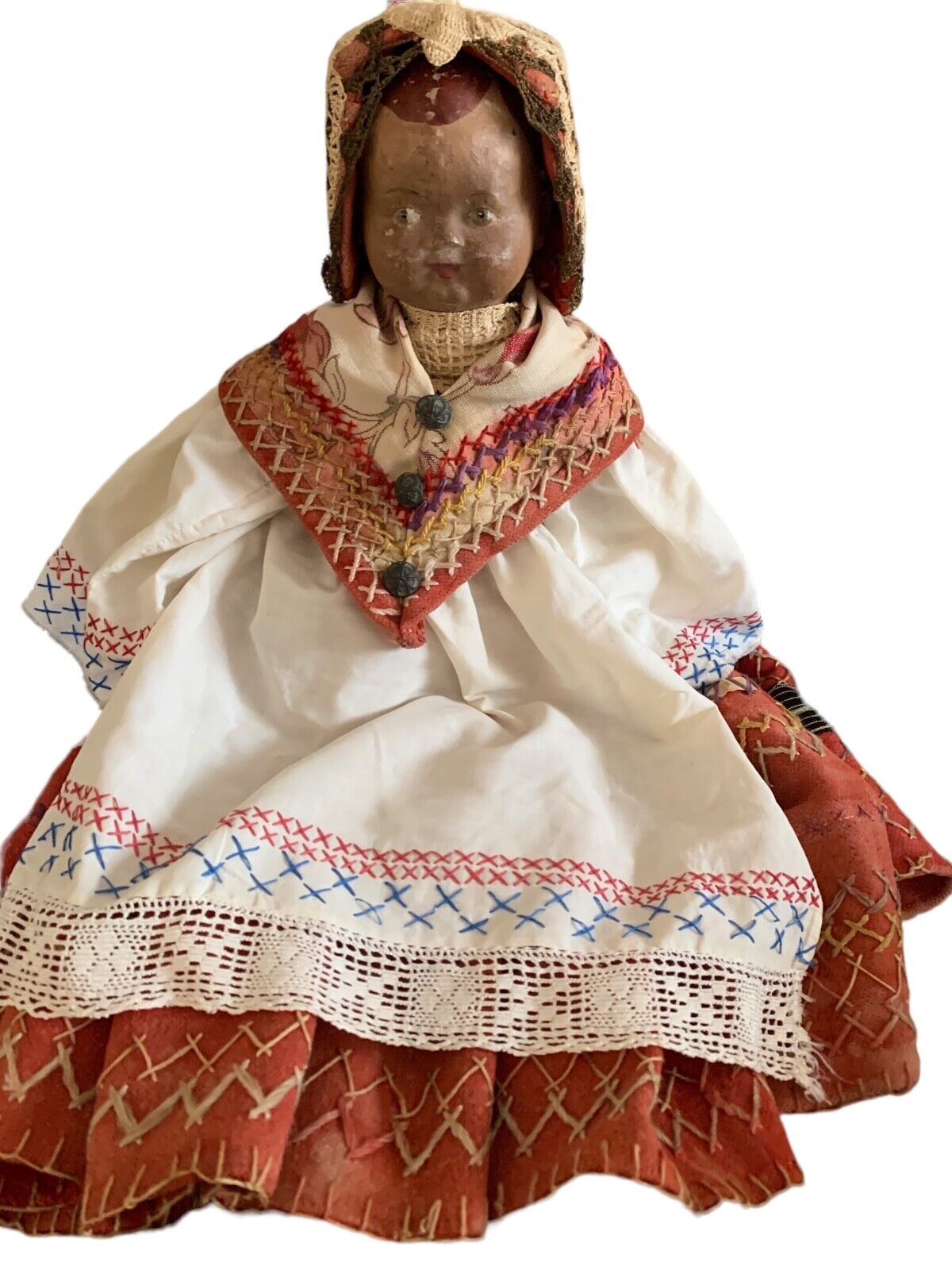 Late 1800’s Composition & Cloth Doll w/hand-made Outfit