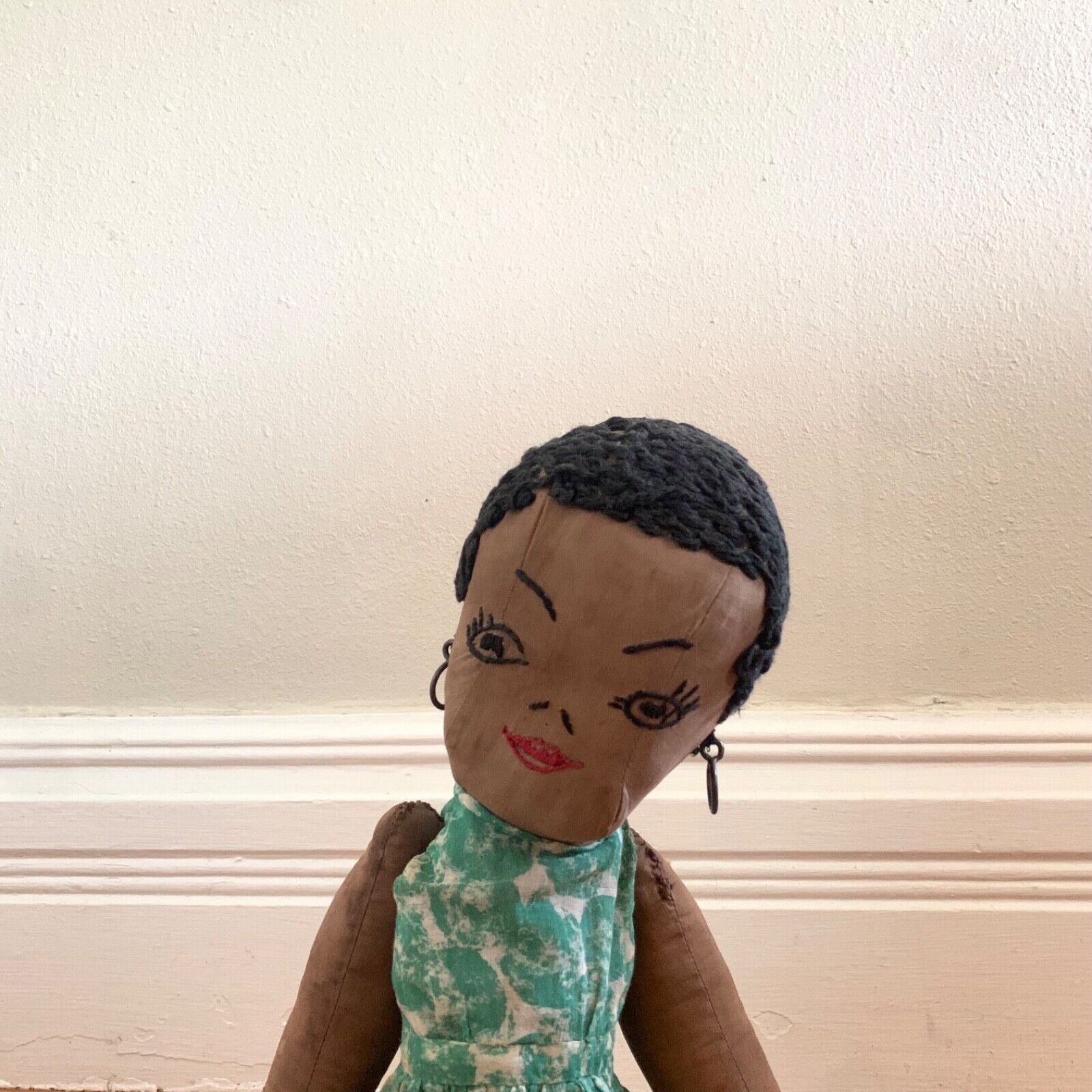 Early 1900s to mid century primitive antique black American handmade folk doll 