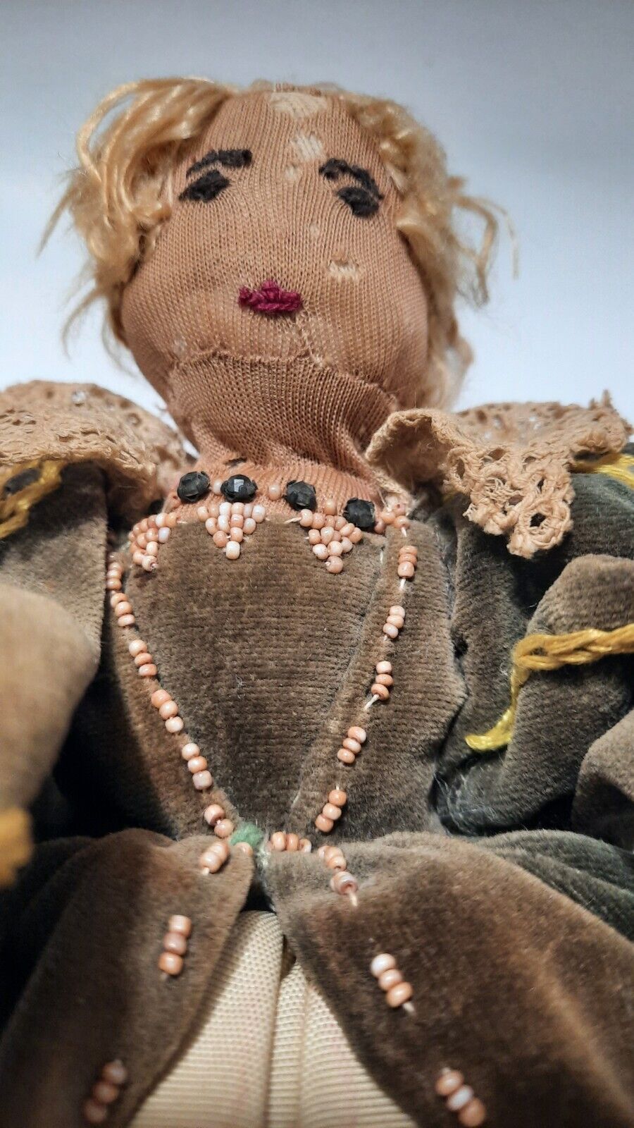 Antique Victorian Rag doll Lady hand made 12" tall primitive early 1900's